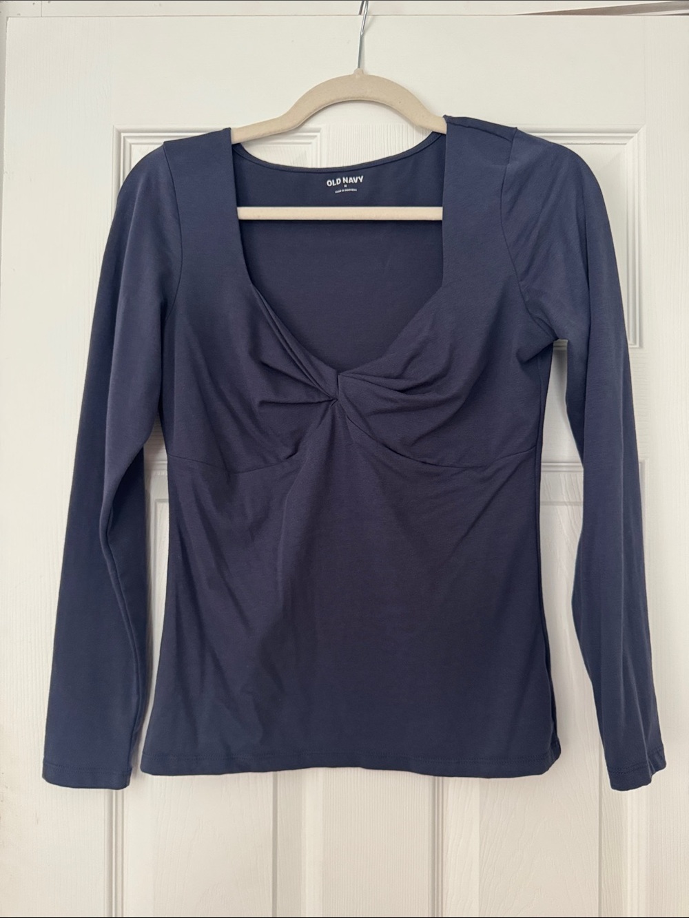 Old Navy Dark Navy Long-Sleeve Twist Neck Top